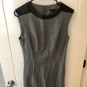 Grey Sleeveless Sheath Dress with Leather Details